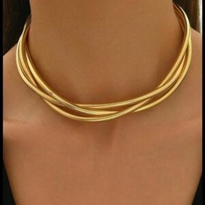 Gold Layered Snake Chain Collar Necklace